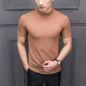 Brand New Autumn Men's Sweater Pure Color Semi-high Collar Knitting for Male Half-sleeved Sweaters Tops